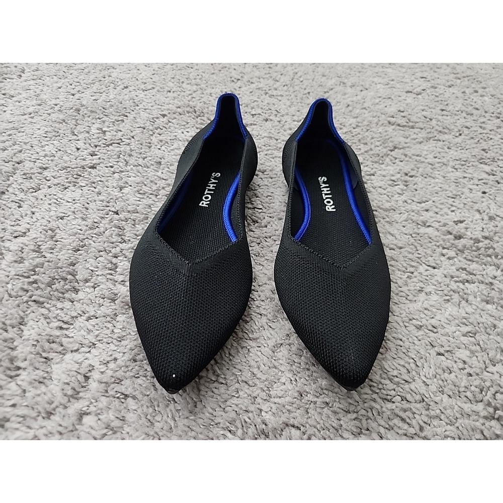 Rothy's The Point Flats Womens 9 Black Solid Blue Halo Knit Shoes